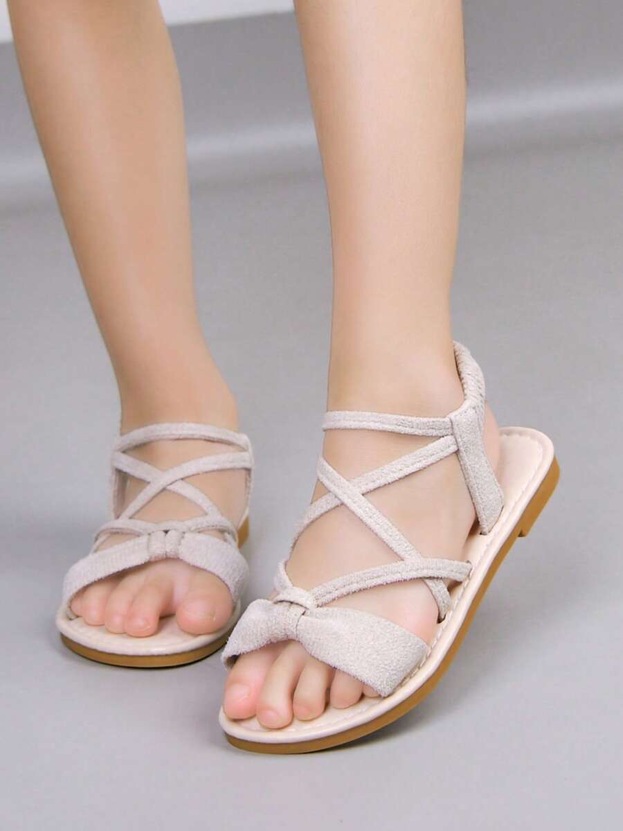 泰国手工编织凉鞋，女童鞋，天然橡胶波西米亚风夏季户外沙滩鞋，防滑 - 米色 - 查看 1