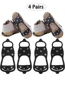 2双/4双防滑冰爪，耐用冰雪抓地力鞋/靴，带8个钢钉冰爪 - 黑色 - 查看 11