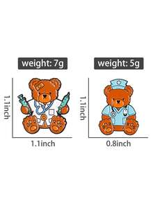 2pcs Medical Bear Enamel Needle Cartoon Animal Brooch Collar Badge Jewelry Gift For Friends - Multicolor - View 2