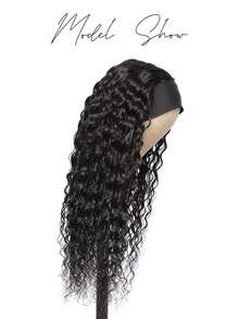 150% Density Brazilian Water Wave Headband Wig, Full Machine Weft, Designed, Human Hair, Easy To Wear, Brazilian Virgin Hair, Deep Water Wave Curls, 16 Inches, No Glue No Lace, Water Wave Headband Wig, Suitable For Daily Wear - Natural Black - View 4