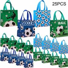 25PCS Football-Themed Party Tote Bag Packs With Handles - 4 Uniquely Designed Gift Packaging Bags, 9"X8.6"X4.3", Non-Woven Fabric Gift Bags, Shopping Bags, Suitable For Sports Party Decorations - Multicolor - View 1