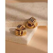 Gold Earrings Women  14K Gold Stud Earrings Dainty Huggie Earrings Simple Blod Earrings Gold Hoop Earrings Hypoallergenic Earring Women Gifts - 血三結金 - 查看 5