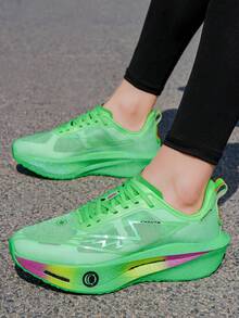 Full-Length Carbon Plate Running Shoes For Men, Professional Racing Marathon Training Shoes, Shock-Absorbing Lightweight Sports Shoes For Physical Exams, Full-Length Carbon Plate High Rebound Breathable Mesh Running Shoes For Women - Green - View 4