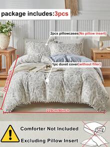 3pcs Floral & Plant Pattern Digital Print Duvet Cover Set, With Pom Pom Tassel, Modern Farmhouse Style Bedding Set, Queen Size, Soft & Breathable, Machine Washable (1 Duvet Cover + 2 Pillow Shams) - Multicolor - View 4