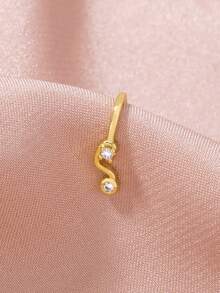 Nooxian 1 pieza Aro de nariz geométrico dorado con micro-incrustaciones de circonita, pendiente/clip de nariz asimétrico de circonita para mujeres - Amarillo Oro - Ver 4