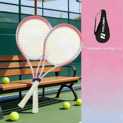 1 set de 2 raquettes de tennis unisexes, disponibles en rouge, bleu et rose, comprenant 1 set de balles de tennis, idéal pour les joueurs professionnels et débutants, raquettes de tennis légères et durables de haute qualité avec étui de transport, convient pour l'entraînement des débutants et les sports de plein air, excellent cadeau pour la Saint-Valentin ou Pâques