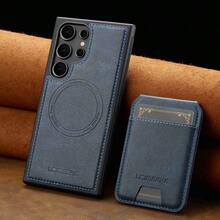 OUKNOEO 可拆卸磁吸无线充电仿皮手机壳，兼容 17 Air 16e 15 14 13 Pro Max S26 S25 Edge S24 Ultra Plus A37 A57 Pixel 10 9 8 7，带卡盒，3 个卡槽，防盗刷卡包 - 藍色 - 查看 80