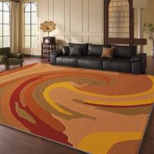 1pc Artistic Orange Swirl Pattern Rug. Velvet Fabric, Approx. 850g, 0.6cm Thick. Durable, Non-Slip, Easy To Clean. Available In Multiple Sizes. Suitable For Kitchen, Living Room, Dining Room, Bedroom, Balcony, Bathroom, Study And Other Scenarios. An Ideal Choice For Home Decor. - Multicolor - View 2