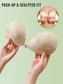 1pc/2pcs/3pcs Lace Invisible Bra Lift Adhesive Silicone Nipple Cover, Front Closure Back Strap Design, Reusable, Suitable For Bikini And Strapless Evening Dress