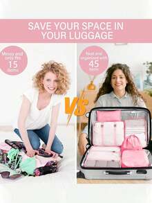 9pcs Travel Organizer Set - Large Capacity Foldable Luggage Bag, Waterproof Cosmetic Bag, Skincare Organizer, Suitable For Autumn/Winter Travel, Includes Packing Cubes, Shoe Bag, Drawstring Bag, Toiletry Bag For Makeup Brushes, Sanitary Pads, Lipstick, Eyeliner, Lip Gloss, Toothbrush, Soap, Shampoo, Comb, Watch, Phone, Necklace, Jewelry, Electronics - Multicolor - View 4