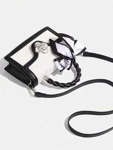 Retro Square Mini Bag, Unique Design Multi-Match Crossbody Bag For Women, Casual Tote Handbag For Commuting, Perfect For Shopping, Dating Or Cross-Body For Girls Send Scarf., Best Mother's Day And Valentine's Day Gifts - 黑與白 - 查看 3
