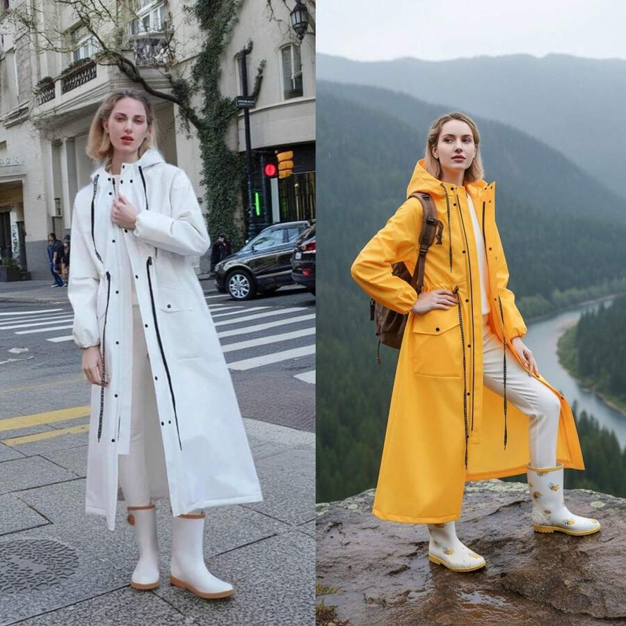 时尚雨衣，女士雨衣，加厚防水雨衣，骑行雨披，通用雨衣，防风雨披，多功能雨衣，户外活动雨衣，骑行旅行徒步雨衣 - 彩色 - 查看 1