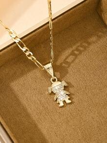 1pc European & American Style New Zirconia Embedded Hypoallergenic Fashion Faith Small Angel & Saint Pendant Necklace, Suitable For Christmas/Thanksgiving/Halloween/Mother's Day/Valentine's Day Couples/Friends/Godparents Gift, Catholic First Communion, Everyday & Holiday Wear, Prayer - Yellow Gold - View 2