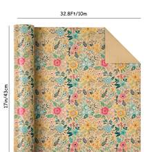 10m/Rollo, Rollo de papel de regalo floral de papel kraft - Mini rollo - Ancho: 17 pulgadas (43 cm) - Diseño floral de jardín de primavera y verano, perfecto para bodas, despedidas de soltera, celebraciones de cumpleaños - 43 cm x 10 m - Ver 2