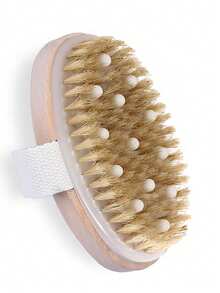 1支干刷身体刷，天然猪鬃材质，深层去角质身体磨砂刷，带按摩凸点设计，适合干性皮肤，有助于改善血液循环和淋巴引流。