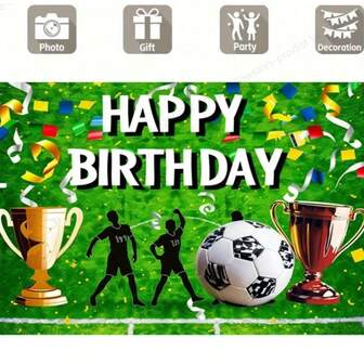 1pc Football Party Decoration, Birthday Banner Background, Football Theme Backdrop, Suitable For Football Birthday Party Banner Wall Decor Props Party Supplies