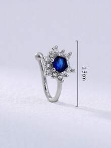 1pc Mini Micro-Pave Sunflower Zirconia Nose Clip, No Piercing Required Nose Accessory, Blue Sunflower Nose Clip Nose Ring Nose Jewelry - Silver - View 8