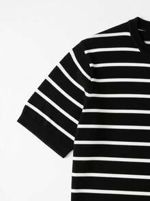 GRDR Men's Basic Striped Crew Neck Short Sleeve Knit Sweater, Spring/Summer - Black - View 4