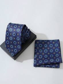 1 Set Of Men's Tie Set, Business Plaid Tie+Handkerchief Set, Fashionable And Versatile, Suitable For Parties, Weddings, Celebrations, All Seasons - A - View 8