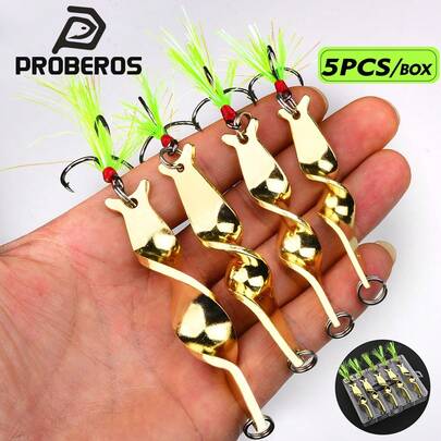 PRO BEROS Proberos 5pcs/Box Fishing Spoons Fishing Lures Casting Spoon Metal Jig Lure Trout Lures Reflective Spoons Bait With Treble Hook