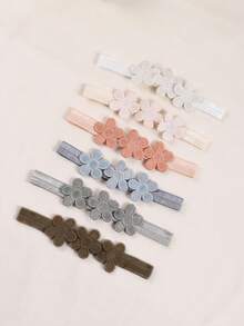 6件儿童彩色花朵头带，清新色彩，日常佩戴舒适 - 咖色 - 查看 3