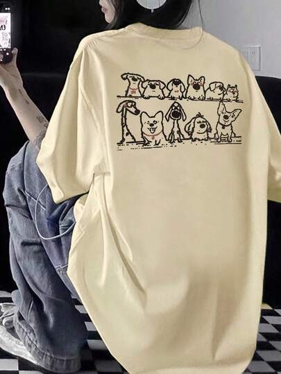 Women's Animal Print Black Casual Loose Comfortable Short Sleeve T-Shirt, Versatile For Daily Wear, Spring/Summer