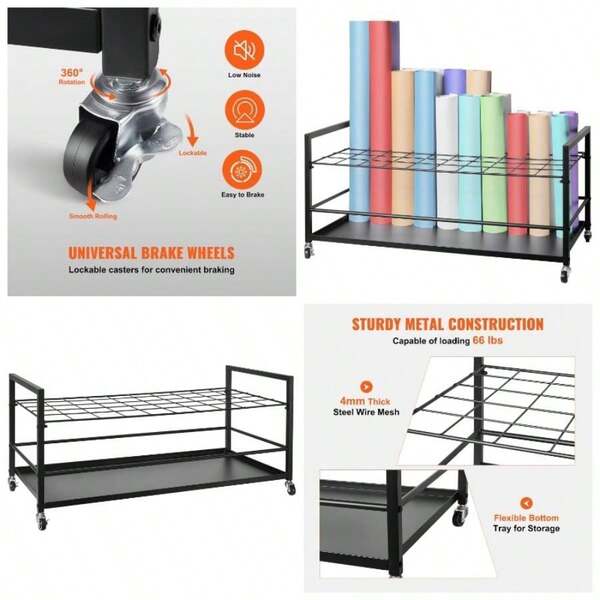 Mobile Blueprint Storage Rack, Plan Holder With 12 Pivot Brackets, Mobile Blueprint Holder Adjustable Height Length, Poster Display Rack Office And Home Rack Only Without Clamps