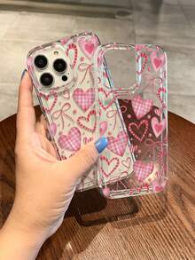 1pc Girly Valentine's Day Plaid, Stripe, Heart, Bow Design Painted Transparent Airbag Shockproof Phone Case, Suitable For Samsung/ XS/XS Max/XR/11/12/13/14/14 Plus/15/15 Plus/16/16 Plus/7/8 Plus/17/17 Pro And Other Phone Models - Multicolor - View 3