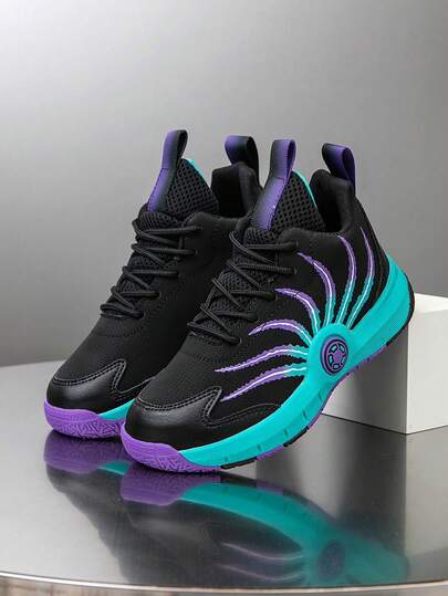 1 Pair Kids' Basketball Shoes, Youth Outdoor Sports Shoes Anti-Slip New Fashion Colorblock Breathable Casual Boys Shoes