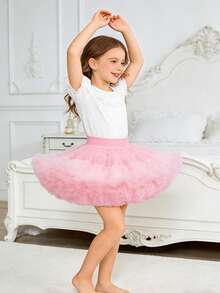 1pc Girls Cute Elegant Sweet Layered Tulle Tutu Skirt, Suitable For Ballet, Party, Birthday, Holiday, Banquet, All Seasons - Baby Pink - View 2