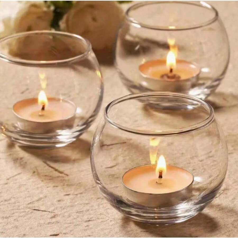12PCS Glass Mercury Candlestick, Round 5x5cm, Modern Tea Cup, Modern Wedding Centerpiece, Party Home Dining Table Decoration - Transport - View 1