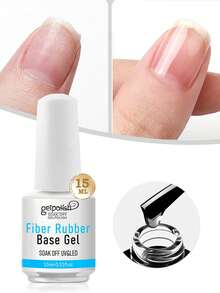 15毫升透明玻璃纤维橡胶底指甲油，用于修复断裂指甲、强化指甲，刷涂式凝胶指甲油，可卸除，需在UV/LED灯下固化，适合美甲沙龙和家庭使用。 - 無色 - 查看 6