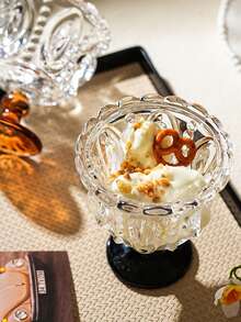 1个250毫升复古浮雕高脚冰淇淋杯，奢华玻璃甜点杯，适用于冰淇淋、酸奶、布丁、慕斯等，适合情人节派对装饰和礼品 - 彩色 - 查看 4