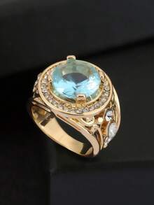 High-Quality Personalized Design Luxury Inlaid Light Blue Zirconia Couple Wedding Rings, Fashionable Luxury Jewelry - Valentine's Day Gift, Business Party Gift, Anniversary Gift - Baby Blue - View 2