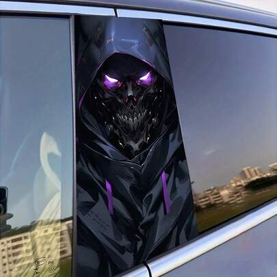 2pcs Skull Cartoon Vinyl Car Decals - , Easy Apply Rectangular Stickers For Bumpers & Pillars, Semi-Matte Finish Skull Car Accessories