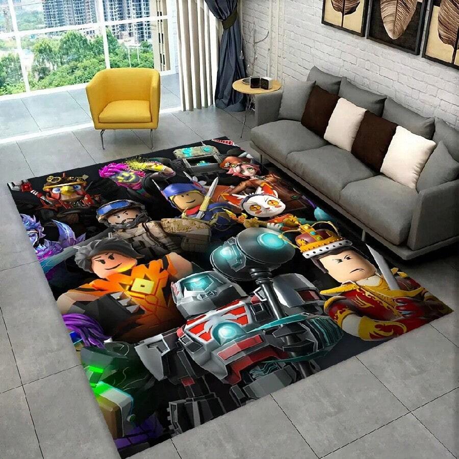 Alfombra de juego con diseño de personaje 3D del juego R-Robloxs para sala de juegos, dormitorio, sala de estar, sofá, decoración del hogar, felpudo antideslizante, regalo (3).Jpg - Blanco - Ver 1