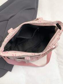 2026 Valentine's Day & Spring New Fashion Corduroy Bow Decor High Capacity Multi-Pocket Shoulder Underarm Tote Bag - Pink - View 3
