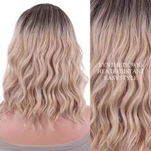 D14 Inches Blonde Wig For Women Girls Ash Blonde Wig Short Curly Wig Synthetic Wig With Bangs Ombre Blonde Wig For Daily Cosplay Party - BlondeOmbre - View 5