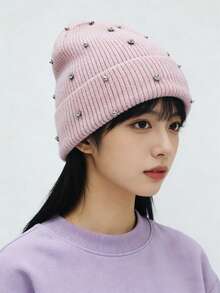 女士装饰针织帽 1 顶，休闲保暖时尚百搭，春秋季理想礼物 - A - 查看 13