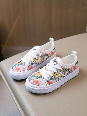 2026 Tênis Casuais de Lona com Estampa Floral da Primavera, Tênis Respiráveis Antiderrapantes para Meninas e Crianças