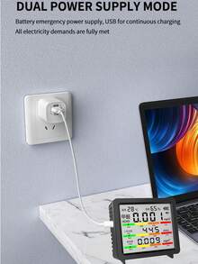 5-In-1 Portable Air Quality Monitor, USB/Battery Powered (Batteries Not Included) - Detects CO2/CO/TVOC/Temperature/Humidity, Suitable For Home/Car/Office - Black - View 5