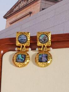 1 对时尚复古合金彩色金属耳环，百搭日常佩戴礼物 - 彩色 - 查看 7