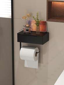 1 pieza Portarrollos de papel higiénico con estante, caja de toallitas húmedas de baño, caja de pañuelos, portarrollos de papel higiénico montado en la pared, caja de pañuelos para la sala de estar y el baño, estante de almacenamiento de papel higiénico sin taladro, organizador de accesorios de baño, accesorios de baño de hotel - Multicolor - Ver 5
