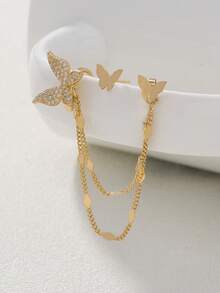 2pcs/Set Fashion Butterfly Zirconia Ear Cuff Earrings Set, Best Accessory For Beach Vacation (Flat Piece Quantity Random) - Yellow Gold - View 5