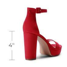 Women Platform Chunky High Heeled Sandals Ankle Strap Open Toe 4-Inch Block Heels Dress Shoes For Wedding Party Evening - 紅色 - 查看 5