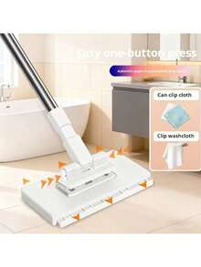 Sistema de trapeador automático de manos libres de alta resistencia con 4 almohadillas de repuesto y función de cambio de un solo clic - Hecho de material ABS/Máquina de limpieza montada en la pared, adecuada para pisos, ventanas, cocina, baño, compatible con paños de limpieza estándar - Multicolor - Ver 1