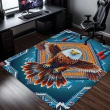800g/M² Heavy Duty Turquoise Eagle Pattern Mat - Large Non-Slip Absorbent Washable Polyester Mat, Suitable For Outdoor, Bathroom, Camping, Yoga, Living Room - Turquoise Blue Southwest  Design With Eagle Pattern - 彩色 - 查看 3