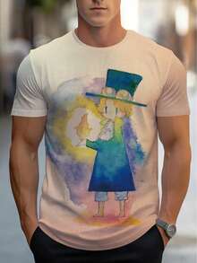 Men's Full-Body 3D All-Over Print T-Shirt With Watercolor Hat Design - Lightweight Short Sleeve Round Neck Summer Casual & Wear, All-Over Color For Themed Events, Machine Washable (Compatible For & Everyday Outfits) - Stylish Male, PLUS SIZE - Màu sắc hỗn hợp - Xem 2