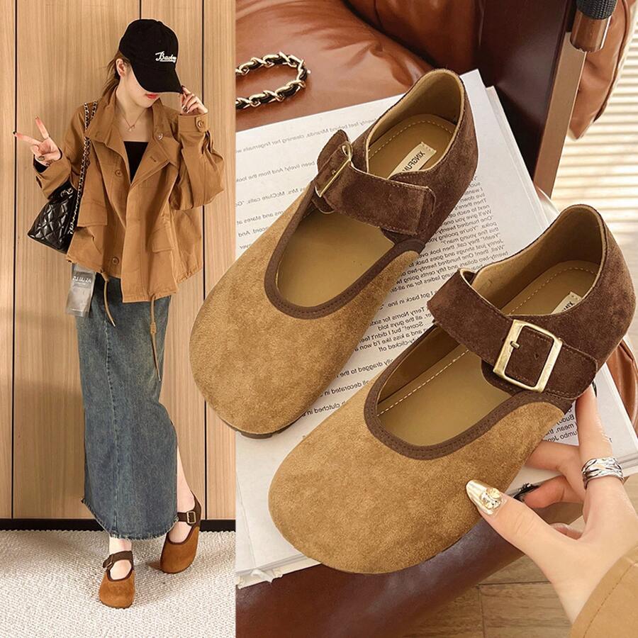 2025 Primavera y Otoño Nuevo Estilo Bosque Retro Zapatos de Suela Gruesa Casual Moda Versátil Suela Suave Lindos y Feos Todo Incluido - Caqui oscuro - Ver 1