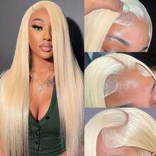 ZHUICHAO #613 Blonde Straight Human Blended Hair 30 Inch 13x4 HD Transparent Lace Frontal Brazilian Wigs Pre Plucked Bady Hair Pre-Bleached Invisible Knots Suitable For Women To Wear - S613 - 查看 2